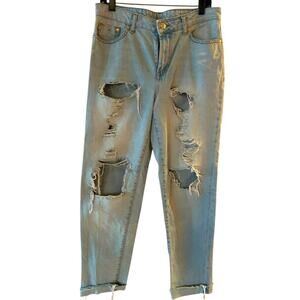 Seven7 MARILYN Boyfriend Jeans Women 8 Blue Denim Distressed High Rise Casual